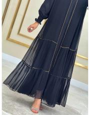 şifon üç katlı swarovski taşlı tasarım elbise 20234023 siyahgold 3