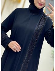 yan şerit kol detay ferace 20244088 siyah 2