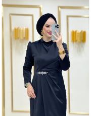 saten elbise 20244096 siyah 2