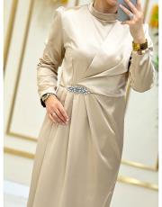 saten elbise 20244096 bej 2