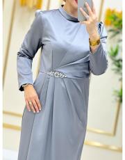 saten elbise 20244096 gri 3