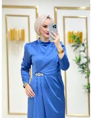 saten elbise 20244096 mavi 3