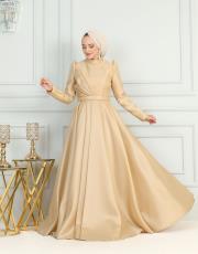 sarıhan 4547 tafta kumaş elbise gold 2
