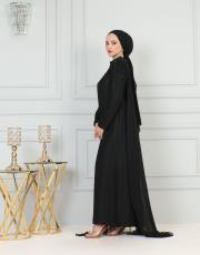 pelerinli omuz sarkık taşlı elbise 20244102 siyah 2