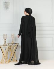 pelerinli omuz sarkık taşlı elbise 20244102 siyah 4