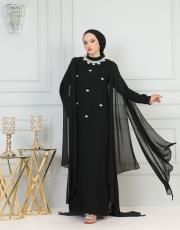 boyun taşlı pelerinli elbise 20244104 siyah 2