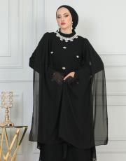 boyun taşlı pelerinli elbise 20244104 siyah 3