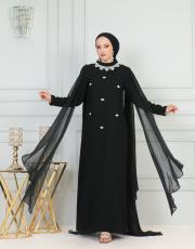 boyun taşlı pelerinli elbise 20244104 siyah 4