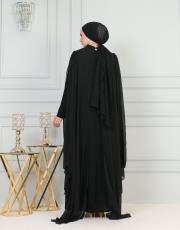 boyun taşlı pelerinli elbise 20244104 siyah 5