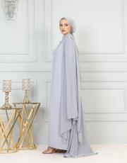 boyun taşlı pelerinli elbise 20244104 gri 3