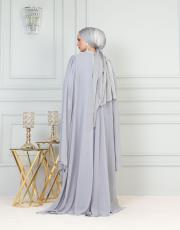 boyun taşlı pelerinli elbise 20244104 gri 5