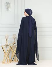 boyun taşlı pelerinli elbise 20244104 lacivert 5