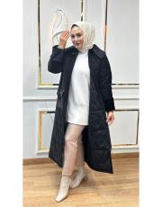 yaka ve kol kürklü 1.kalite kapitone siyah