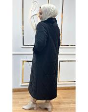 yaka ve kol kürklü 1.kalite kapitone siyah 2