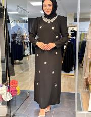 yaka beden swarovski taş işleme elbise 20241011 siyah 2