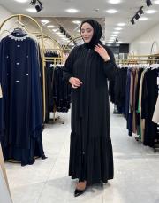 46970 etek boyun büzgülü ferace siyah