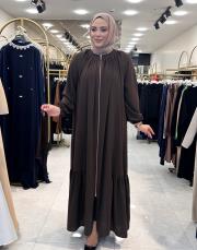 46970 etek boyun büzgülü ferace kahve