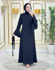 49758 kol valonlu önü taşlı elbise siyah 2