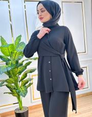 2131 sayra gömlek kulplu takım siyah