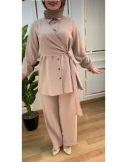 2131 sayra gömlek kulplu takım bej