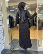 2176 sayra dantelli taşlı uzun ceket siyah 2