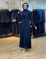 2176 sayra dantelli taşlı uzun ceket laci