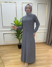 dökme taşlı elbise nihal 7224 gri