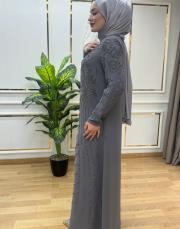 dökme taşlı elbise nihal 7224 gri 3