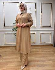 494 yaka çıtçıt pant.takım taba