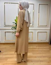 494 yaka çıtçıt pant.takım taba 2