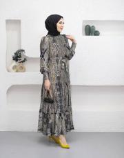 91086 ipek saten elbise siyah