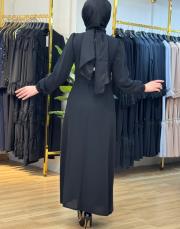 1167  göğüs detay elbise siyah 2