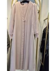 817 sayra organze ön taş abaya takım bej