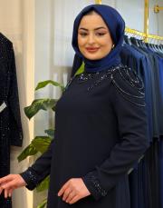 45690 omuz ve boyun siyah taşlı saks mavisi