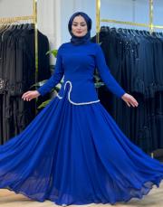 2578 krep sifon abiye etek takım saks