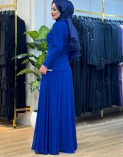 2578 krep sifon abiye etek takım saks 2