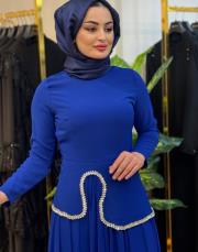 2578 krep sifon abiye etek takım saks 3