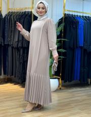 syr1110 etek pilise düz elbise bej