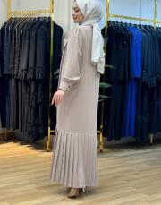 syr1110 etek pilise düz elbise bej 2