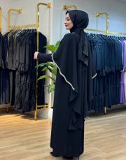 8225 üst kısa pelerin taşlı elbise siyah 3