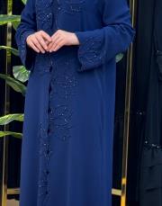 7216 oyma dökme taşlı ikili abaya lacivert