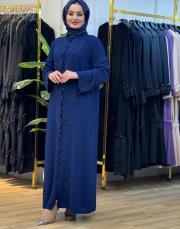 7216 oyma dökme taşlı ikili abaya lacivert 3