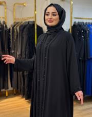 8229 reglan kol elde taş işleme abaya siyah 3