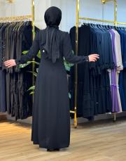 18100 melek elbise yanm dökme taş siyah 3