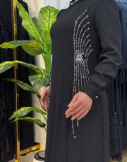 18100 melek elbise yanm dökme taş siyah 4