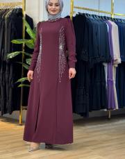 18100 melek elbise yanm dökme taş bordo 2