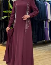 18100 melek elbise yanm dökme taş bordo 3