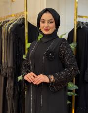 7203 uzun ceket abiye takım siyah