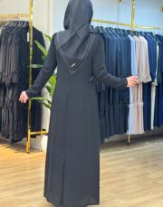 45697 göğüs dantel sarkık taşlı elbise siyah 3