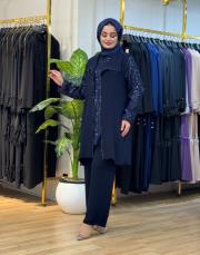 7240 üçlü payetli takım lacivert